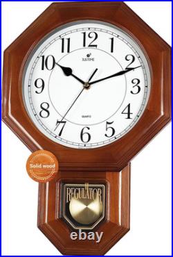 17.5 Schoolhouse Solid Wood Pendulum Wall Clock, Westminster Chime Hourly Wes