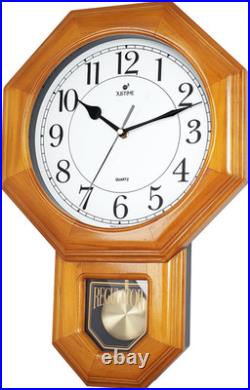 17.5 Schoolhouse Solid Wood Pendulum Wall Clock, Westminster Chime Hourly Wes