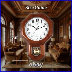 17.5 Schoolhouse Solid Wood Pendulum Wall Clock, Westminster Chime Hourly Wes