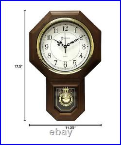 17.5 x 11.25 Essex Westminster Chime Faux Wood Pendulum Wall Clock, Walnut