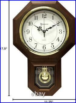 17.5 x 11.25 Essex Westminster Chime Faux Wood Pendulum Wall Clock, Walnut