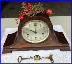 1900's Antique German Mantel Shelf Clock Westminster Chimes Inlay Working Great