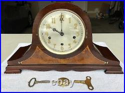 1900's Antique German Mantel Shelf Clock Westminster Chimes Inlay Working Great