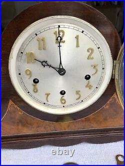 1900's Antique German Mantel Shelf Clock Westminster Chimes Inlay Working Great