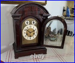 1908 Junghans 5 Gong 8 Day Westminster Chime Mahogany Bracket Mantle Clock Runs