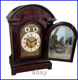 1908 Junghans 5 Gong 8 Day Westminster Chime Mahogany Bracket Mantle Clock Runs