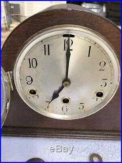 1910s Antique German Mantel Clock Working Correctly Westminster Chimes In Oak