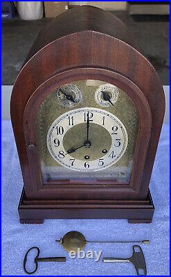 1926 Antique German Gustav Becker Mantel Clock Working Walnut Westminster Chimes