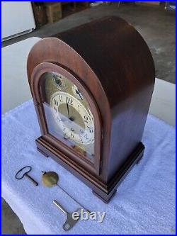 1926 Antique German Gustav Becker Mantel Clock Working Walnut Westminster Chimes