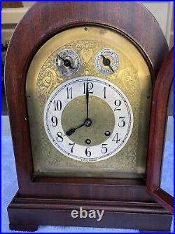 1926 Antique German Gustav Becker Mantel Clock Working Walnut Westminster Chimes