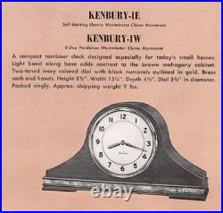 1953 Seth Thomas Westminster Chime Clock KENBURY-1W MODEL #E- 705-003 124 w Key