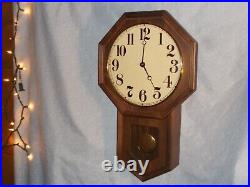 1980s New Old Stock DUAL CHIME SCHOOLHOUSE CLOCK, SOLID WALNUT, FREE SHIP, USA