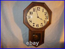 1980s New Old Stock DUAL CHIME SCHOOLHOUSE CLOCK, SOLID WALNUT, FREE SHIP, USA