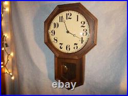 1980s New Old Stock DUAL CHIME SCHOOLHOUSE CLOCK, SOLID WALNUT, FREE SHIP, USA