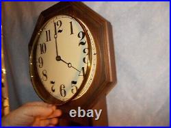 1980s New Old Stock DUAL CHIME SCHOOLHOUSE CLOCK, SOLID WALNUT, FREE SHIP, USA