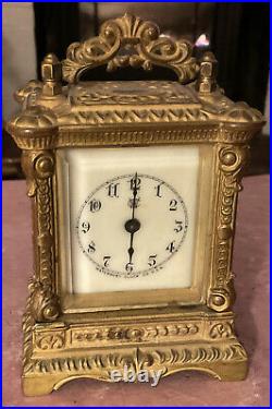 19th century Waterbury antique Mini Brass or Bronze Carriage Clock For Parts