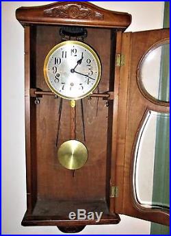 34 Antique EMBEE Art Nouveau Westminster Chime Carved Oak/Mahogany WALL CLOCK