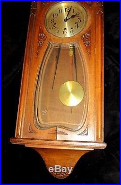 34 Antique EMBEE Art Nouveau Westminster Chime Carved Oak/Mahogany WALL CLOCK