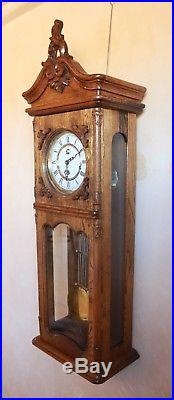 44 Vintage Oak Wall Clock Westminster Movement Pendulum with 8 Chimes