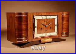 A Vedette Very Stylish Art Deco Westminster Carillon Walnut Mantel Clock French