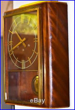 ANTIQUE FRENCH VEDETTE TWO TONE WOOD WALL CLOCK WESTMINSTER CHIMES WithVIDEO
