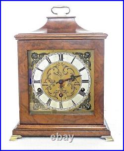 ANTIQUE GERMAN WESTMINSTER CHIMES MANTEL CLOCK, WALNUT CASE, URGOS, WORKS, c1920