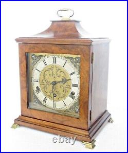 ANTIQUE GERMAN WESTMINSTER CHIMES MANTEL CLOCK, WALNUT CASE, URGOS, WORKS, c1920