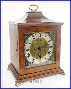 ANTIQUE GERMAN WESTMINSTER CHIMES MANTEL CLOCK, WALNUT CASE, URGOS, WORKS, c1920