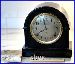 ANTIQUE Seth Thomas Round Tambour Mahogany 8 Day Mantle Clock, With Papers