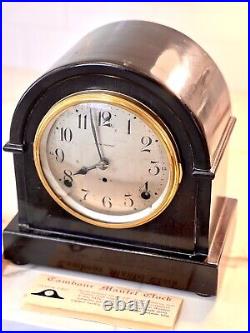 ANTIQUE Seth Thomas Round Tambour Mahogany 8 Day Mantle Clock, With Papers