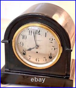 ANTIQUE Seth Thomas Round Tambour Mahogany 8 Day Mantle Clock, With Papers