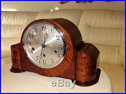 Art Deco Mahogany Westminster Chiming Mantle Clock, German Movement, Good Order
