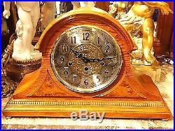 Amelia I Westminster Chiming key wound Tambour oak mantle shelf clock by Hermle
