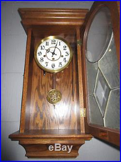 Ansonia Oak Westminster Chime Pendulum Wall Clock One Owner All Paperwork