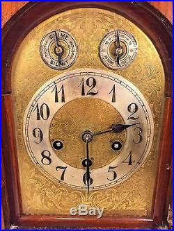 Ant Junghans Rosewood Bracket Clock Inlaid Veneer Wood Westminster Chimes Runs