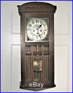 Antique 1912 Junghans Westminster Chime & Strike Oak Wall Clock Bevel Glass