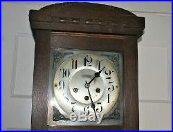 Antique 1912 Junghans Westminster Chime & Strike Oak Wall Clock Bevel Glass