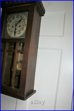 Antique 1912 Junghans Westminster Chime & Strike Oak Wall Clock Bevel Glass