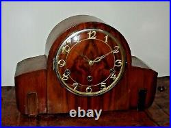 Antique 1920's/1930's Art Deco Oak Mantel Clock Westminster Chime Key Pendulum