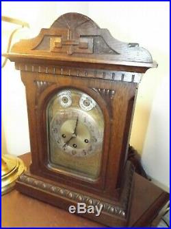 Antique 1920s Junghans Westminster Rod Chime Oak Mantle Clock AS IS PROJECT