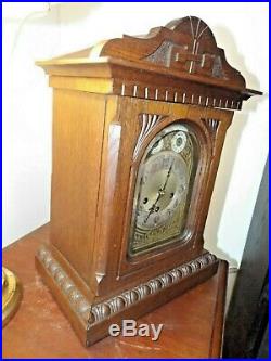 Antique 1920s Junghans Westminster Rod Chime Oak Mantle Clock AS IS PROJECT