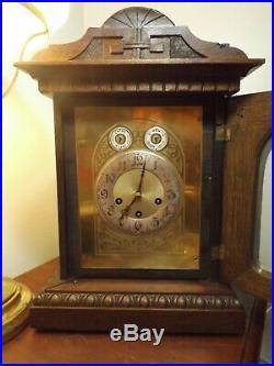 Antique 1920s Junghans Westminster Rod Chime Oak Mantle Clock AS IS PROJECT