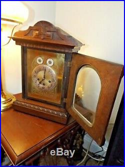 Antique 1920s Junghans Westminster Rod Chime Oak Mantle Clock AS IS PROJECT