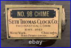 Antique 1920s Seth Thomas Mantel Clock NO 124 Chime #98 withKey Not Fully Tested