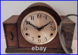 Antique 1930's German Art Deco Oak Cased Westminster Chiming Mantel Clock