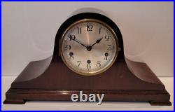 Antique 1930's Mahogany Napoleon Hat Shaped Westminster Chiming Mantel Clock