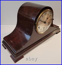 Antique 1930's Mahogany Napoleon Hat Shaped Westminster Chiming Mantel Clock