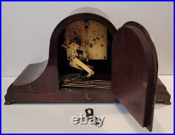 Antique 1930's Mahogany Napoleon Hat Shaped Westminster Chiming Mantel Clock