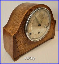 Antique 1930's Oak Art Deco Bentima Westminster Chiming Mantel Clock (Cream)