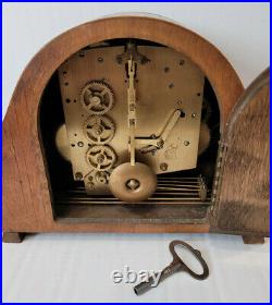 Antique 1930's Oak Art Deco Bentima Westminster Chiming Mantel Clock (Cream)